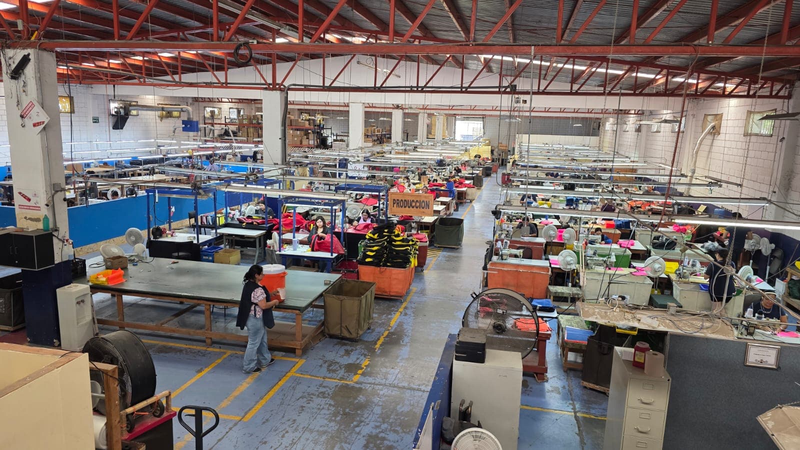 Production floor inside the industrial sewing factory in Tecate, Mexico
